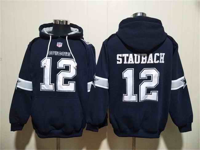 Men's Dallas Cowboys #12 Roger Staubach Navy Ageless Must-Have Lace-Up Pullover Hoodie
